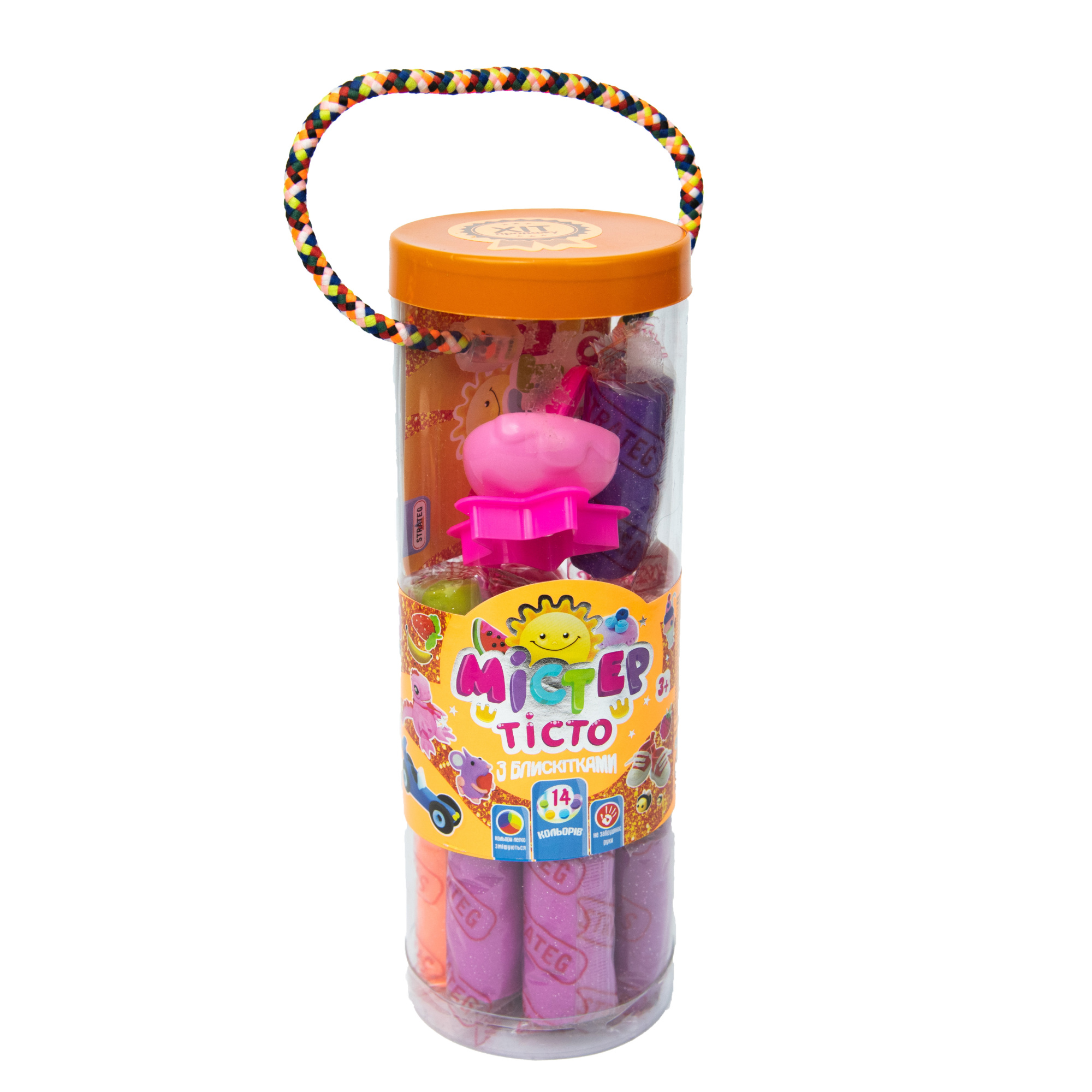 Набір маси для ліплення Містер тісто 14 кольорів з блискітками у блістері (71802)