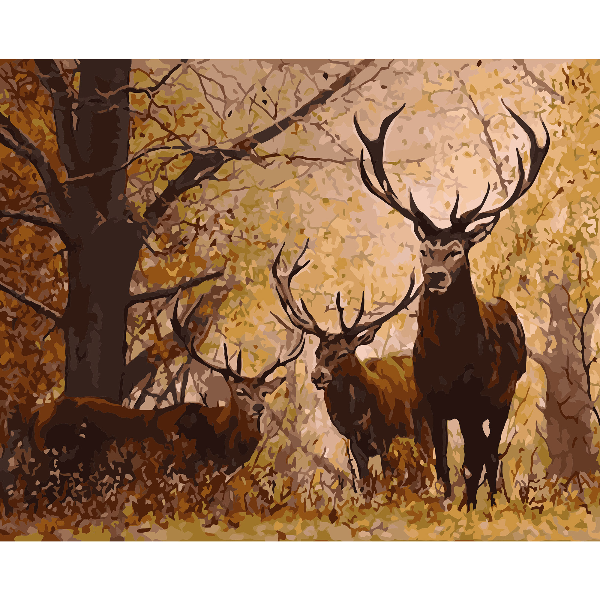 Картина за номерами ПРЕМІУМ Олені в осінньому лісі з лаком