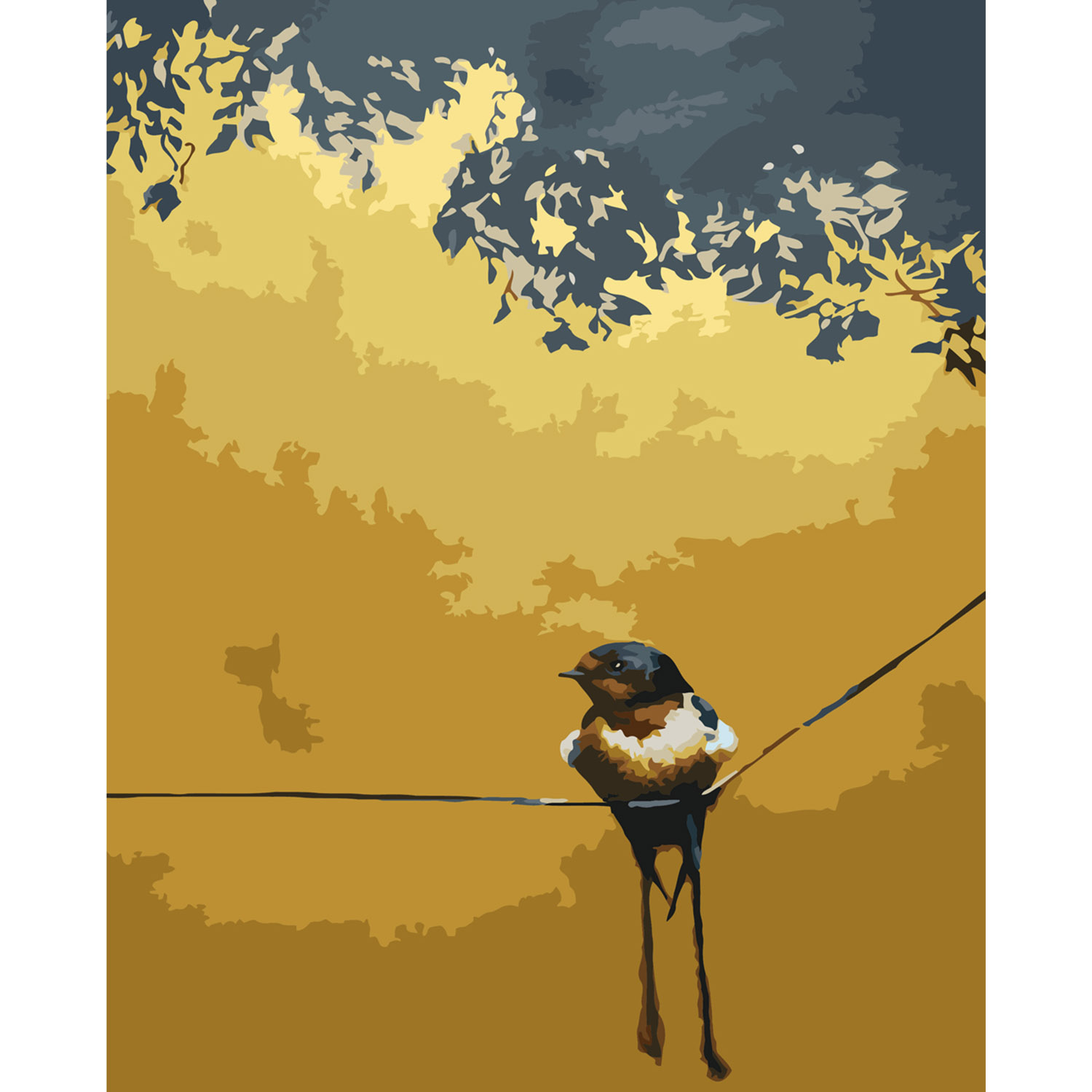 Картина за номерами ПРЕМІУМ Ластівка восени з лаком