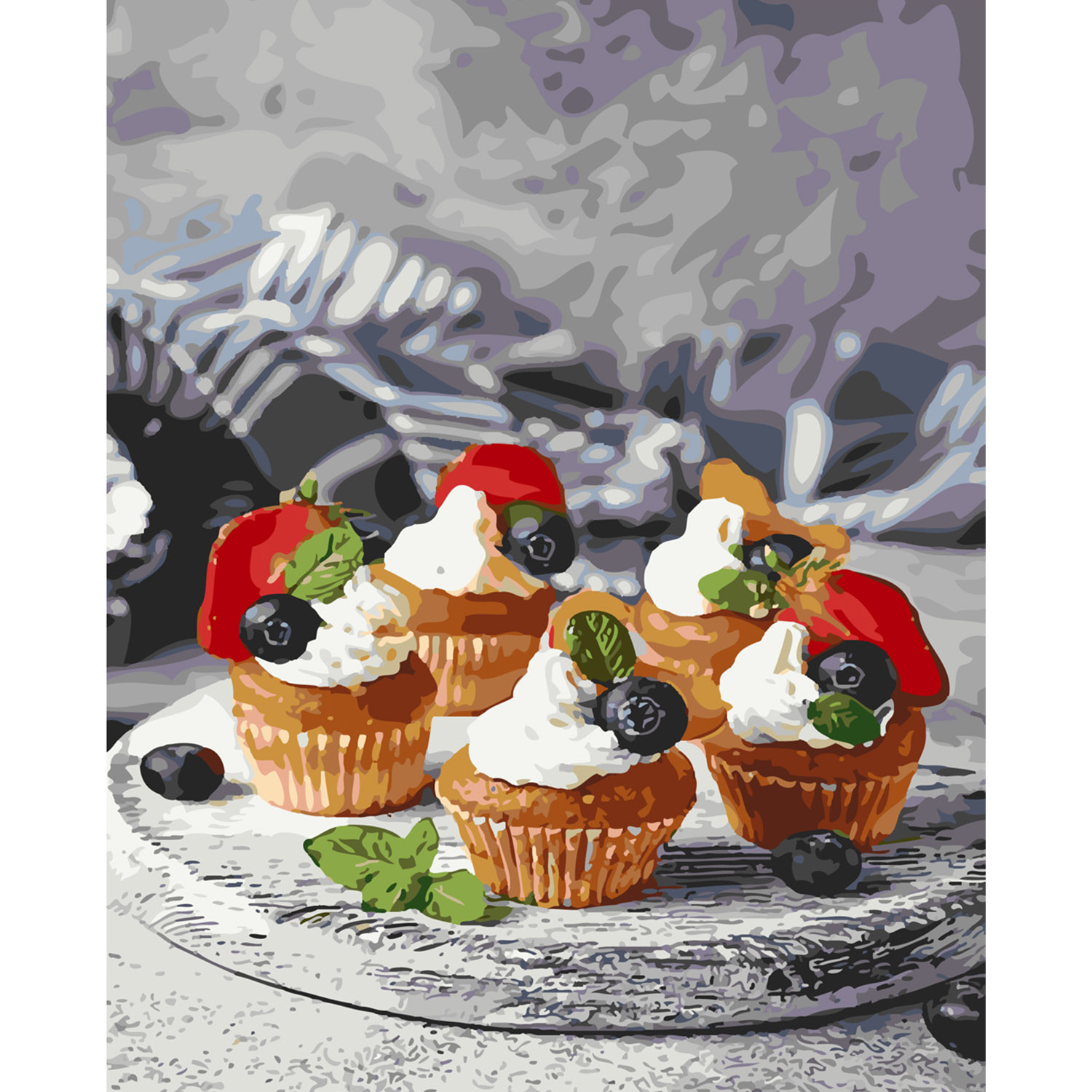 Картина за номерами ПРЕМІУМ Кекси з чорницею 2 з лаком