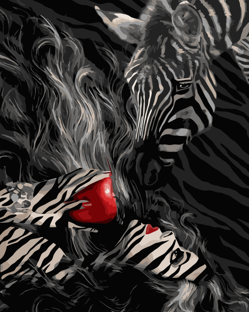 Картина за номерами ПРЕМІУМ Дівчина та зебра з лаком