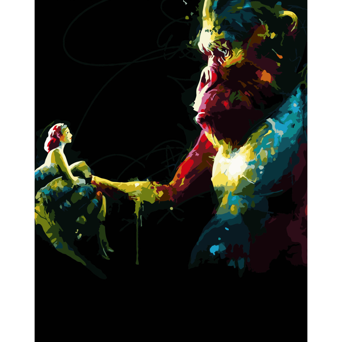 Картина по номерам ПРЕМИУМ Кинг Конг и девушка с лаком