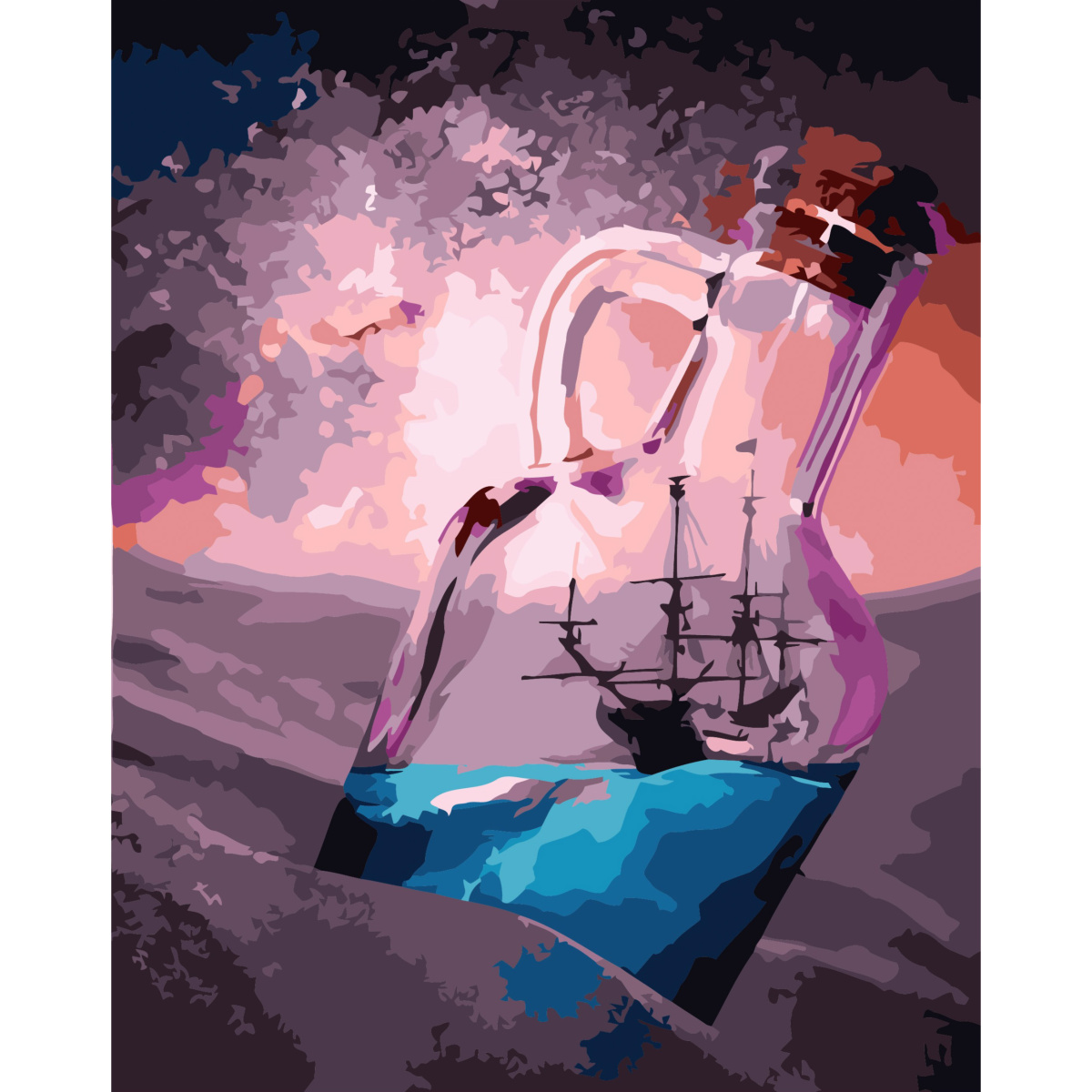 Картина за номерами ПРЕМІУМ Корабель у пляшці з лаком