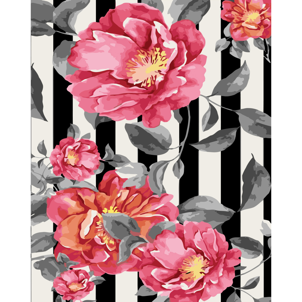 Картина за номерами ПРЕМІУМ Квіти у полосах з лаком