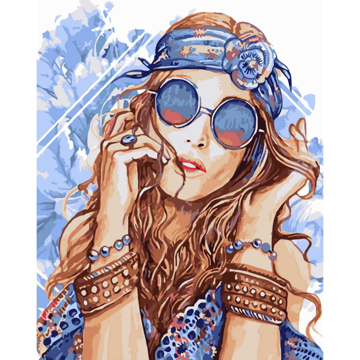 Картина за номерами ПРЕМІУМ Дівчина хіппі з лаком