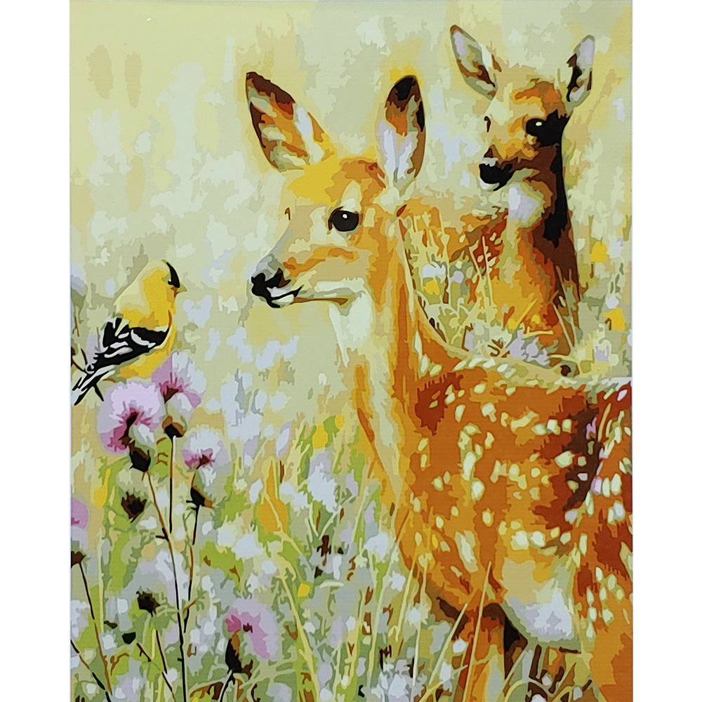 Картина за номерами ПРЕМІУМ Оленята Бембі з лаком