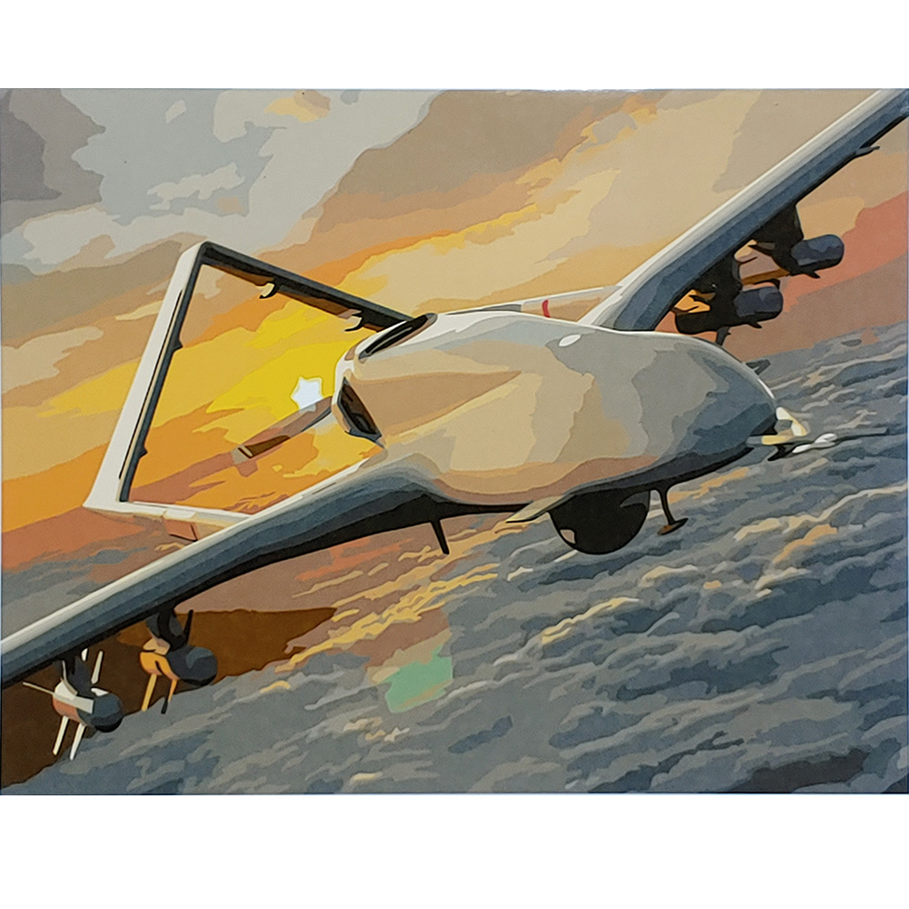 Картина за номерами ПРЕМІУМ Байрактар серед хмар з лаком