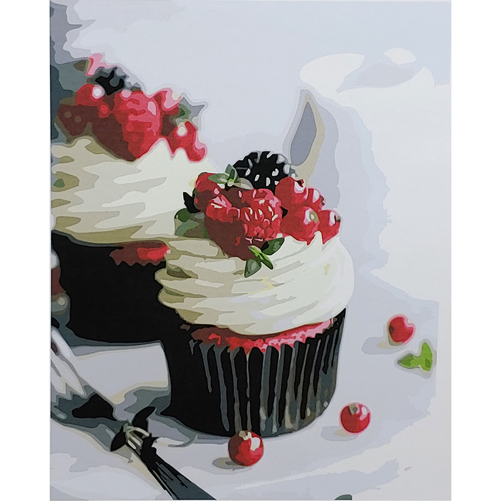 Картина за номерами ПРЕМІУМ Кексик на сніданок з лаком