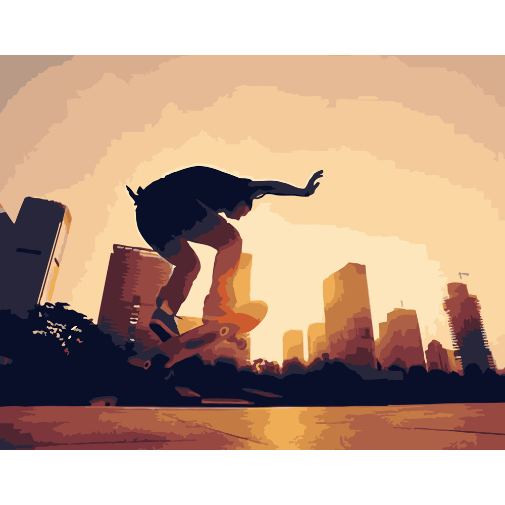 Картина за номерами ПРЕМІУМ Паркур на фону міста