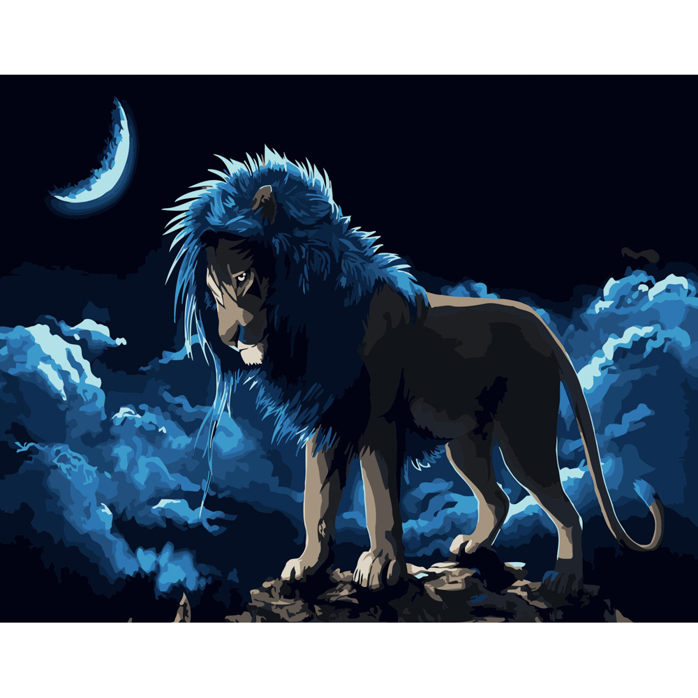 Картина по номерам ПРЕМИУМ Лев под луной