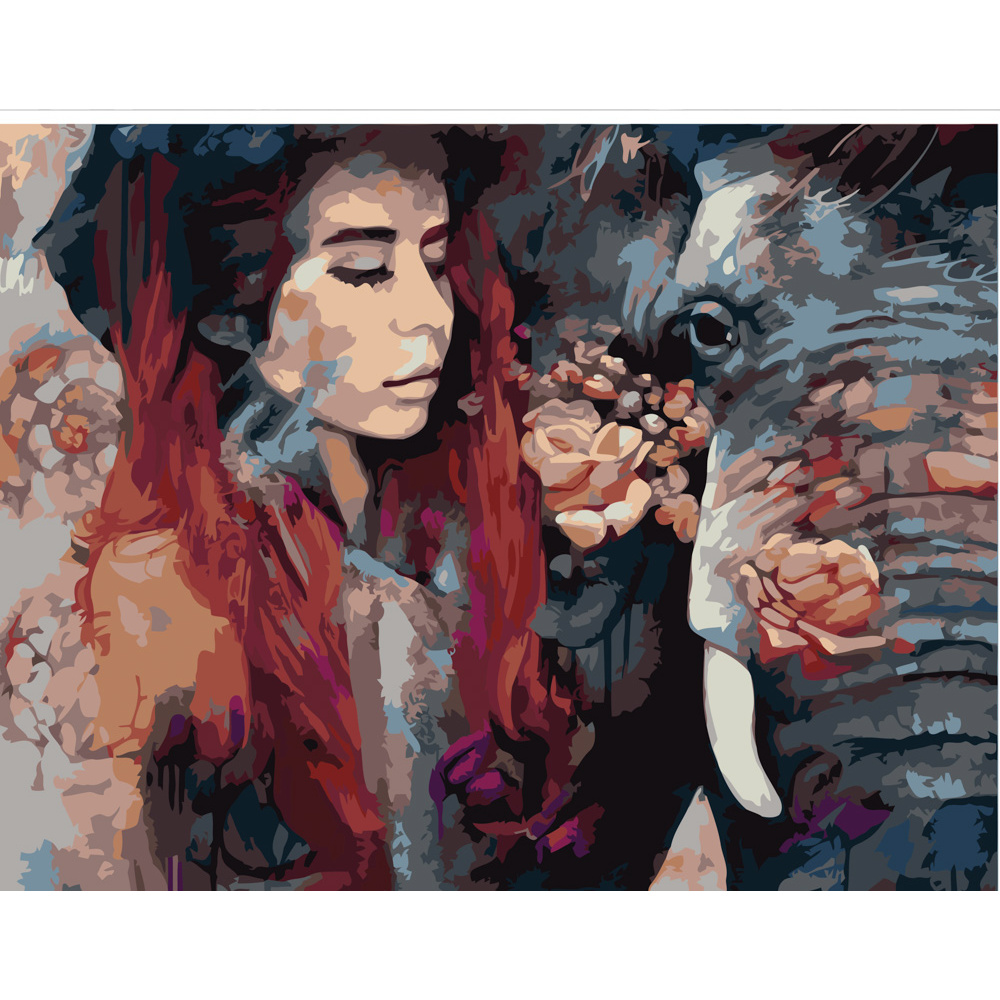 Картина за номерами ПРЕМІУМ Поп-арт: Дівчина та слон