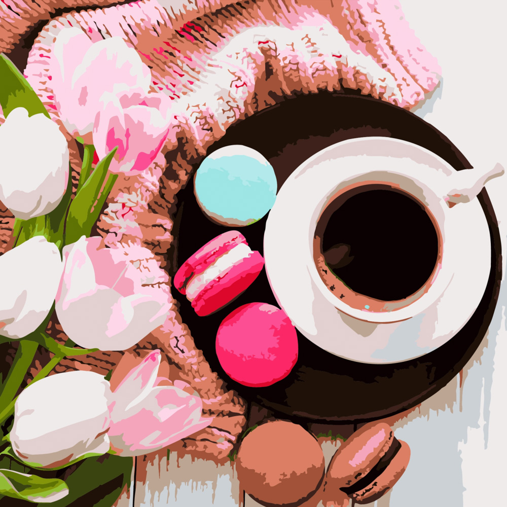 Картина за номерами ПРЕМІУМ Макаруни з кавою