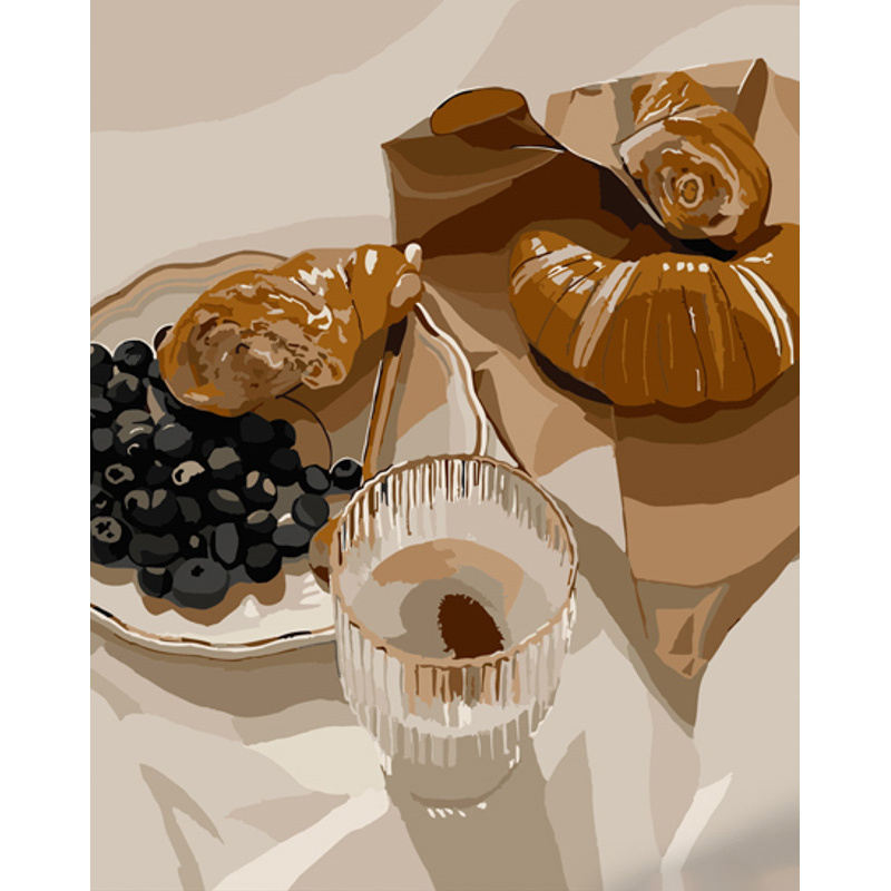 Картина за номерами ПРЕМІУМ Ранкові круасани з лаком