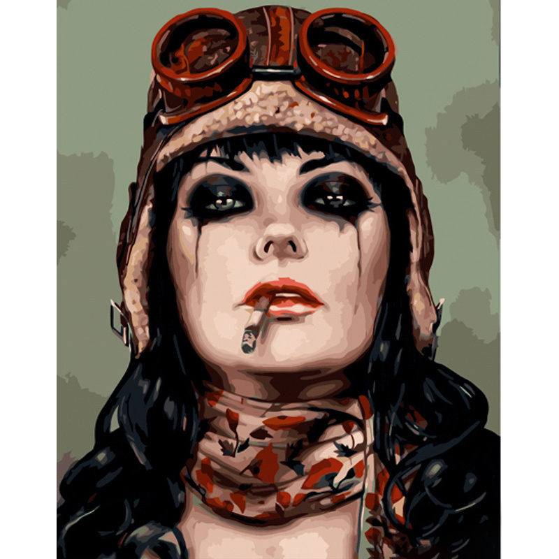 Картина по номерам ПРЕМИУМ Грубая летчица с лаком