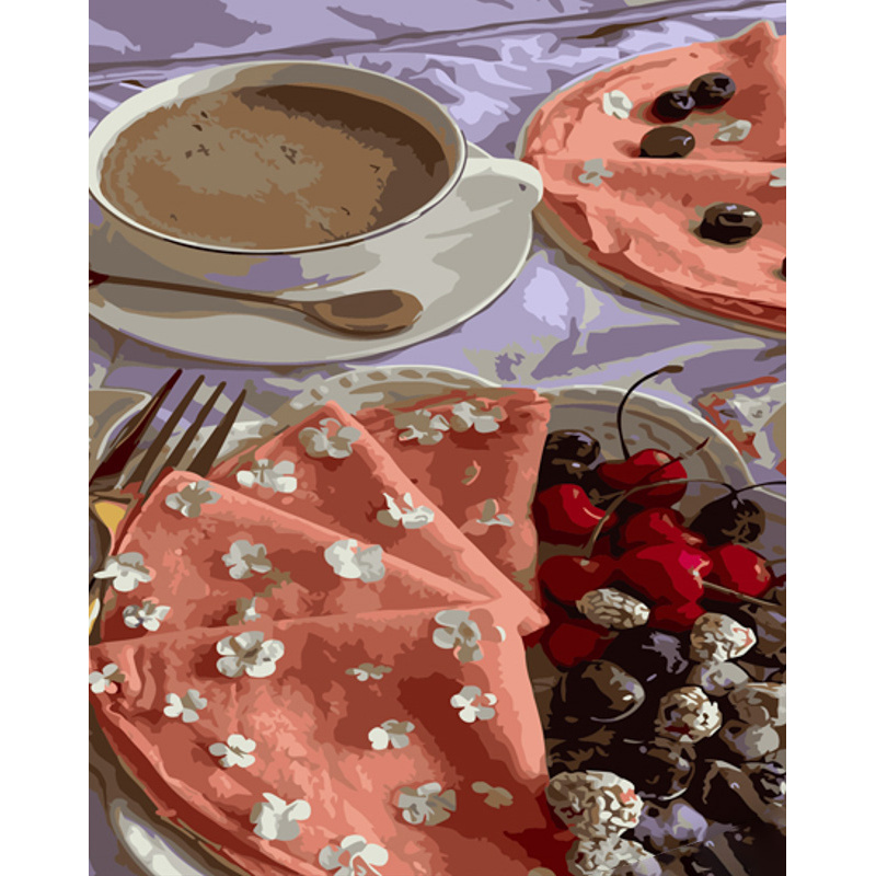 Картина за номерами ПРЕМІУМ Млинці з фруктами з лаком