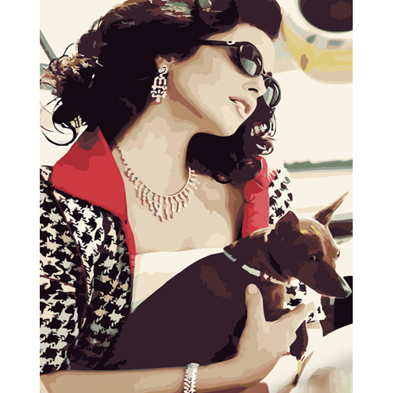 Dame mit Hund mit Lack