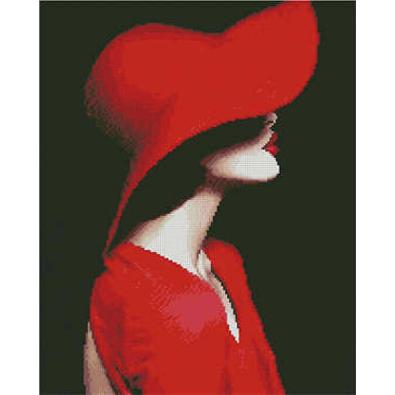 Алмазна картина ПРЕМІУМ Леді в червоному капелюсі