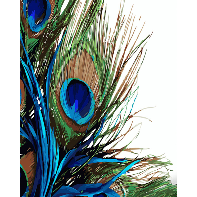 Картина по номерам ПРЕМИУМ Перья павлина с лаком и с уровнем