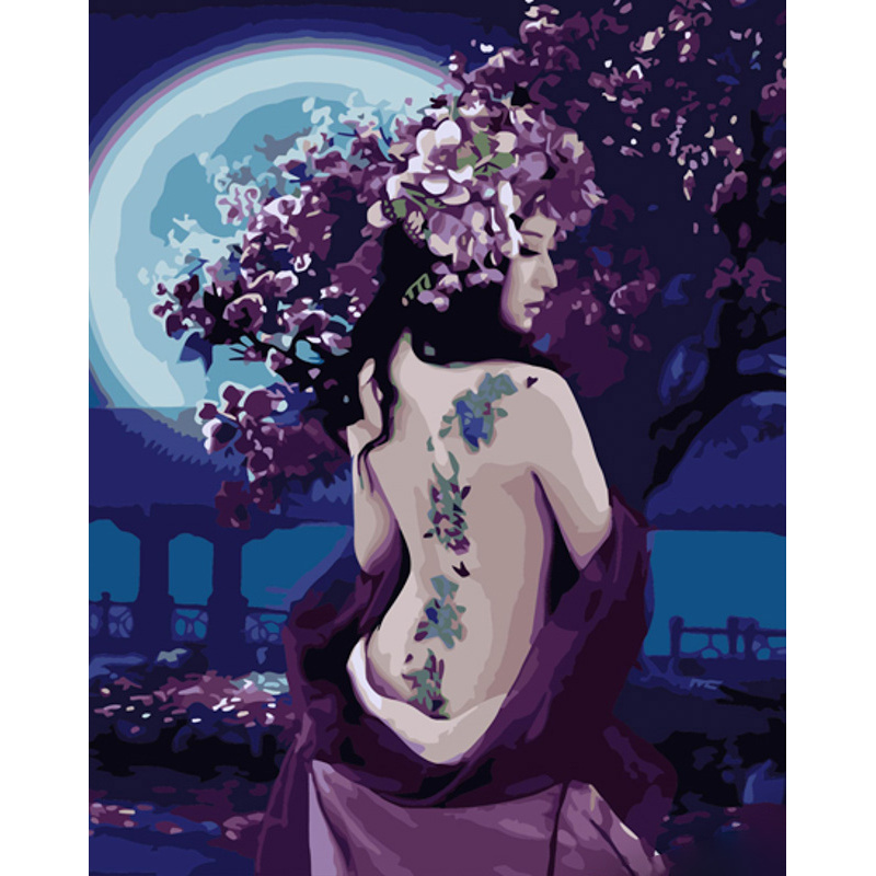 Картина за номерами ПРЕМІУМ Опівнічний бузок з лаком та з рівнем