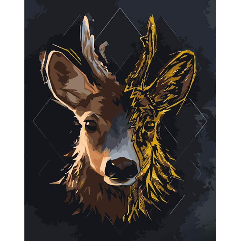 Картина за номерами ПРЕМІУМ Арт-олень з лаком та з рівнем