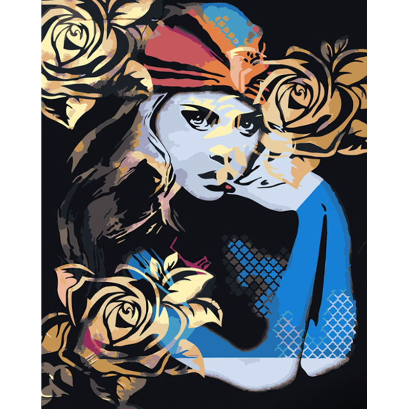 Картина за номерами ПРЕМІУМ Арт-дівчина з лаком та з рівнем