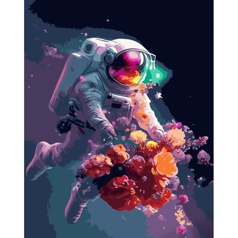 Картина за номерами ПРЕМІУМ Космічний букет з лаком та з рівнем
