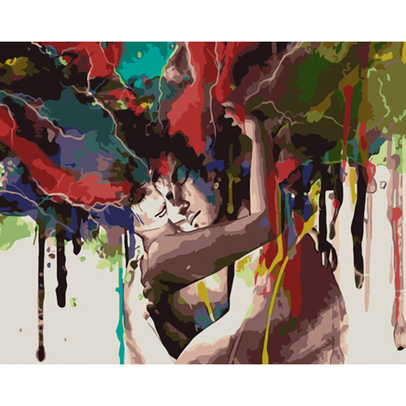 Картина за номерами ПРЕМІУМ Акварельні обійми з лаком та з рівнем