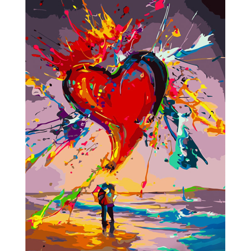 Картина за номерами ПРЕМІУМ Яскраве кохання з лаком та з рівнем