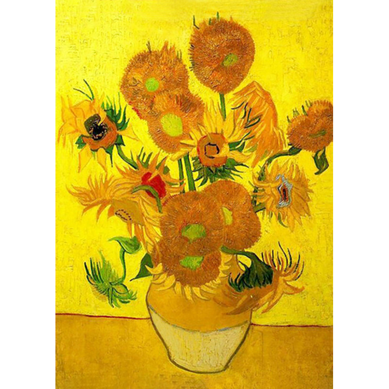 Diamantmosaik PREMIUM Stillleben zwölf Sonnenblumen in einer rahmenlosen Vase