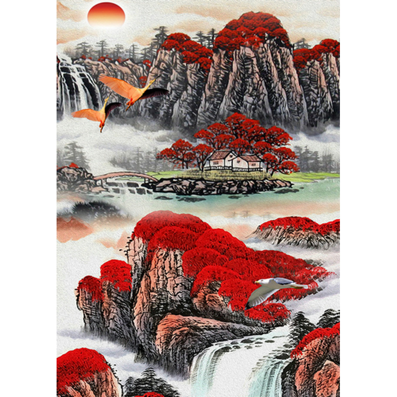 Mountains and waterfall without a subframe