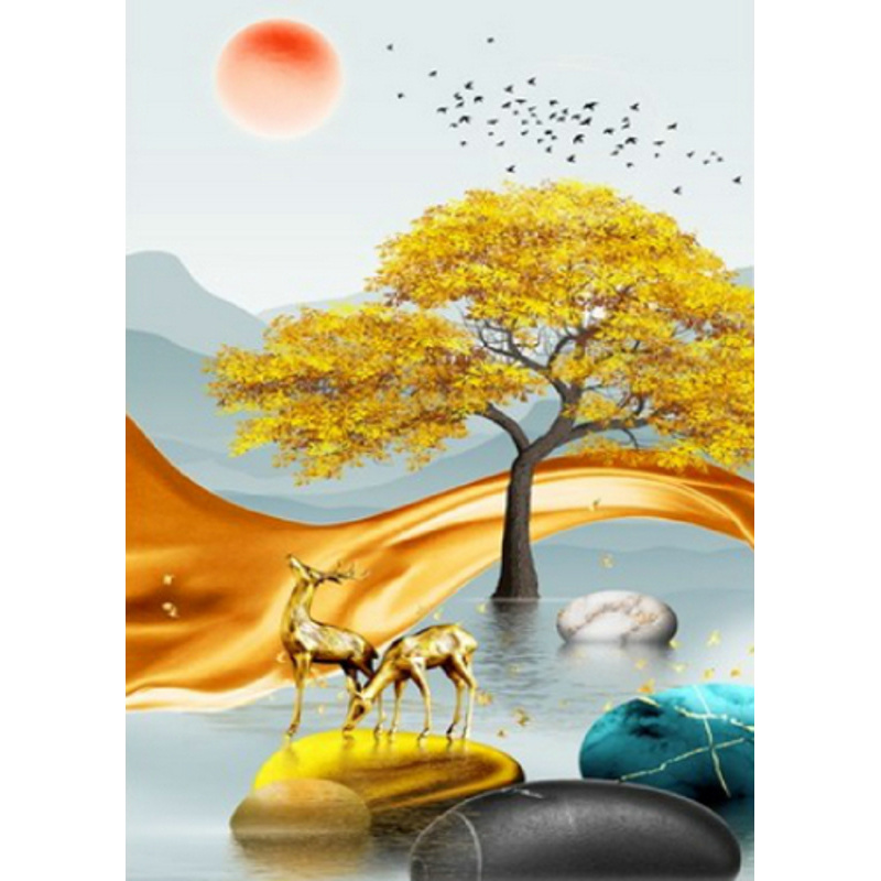 Алмазная мозаика ПРЕМИУМ Золотые олени без подрамника