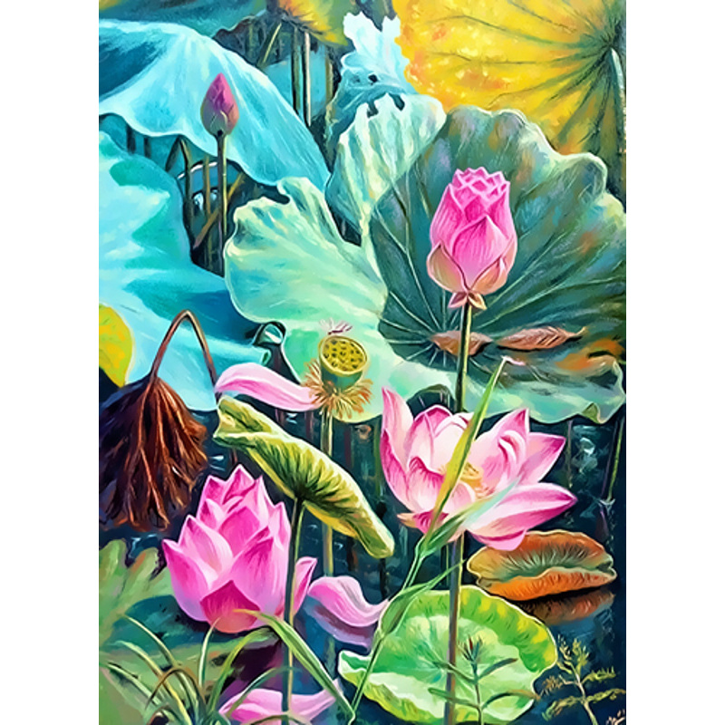 Алмазная мозаика ПРЕМИУМ Цветущие лотосы без подрамника