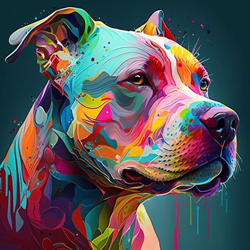Bright pit bull on a black background