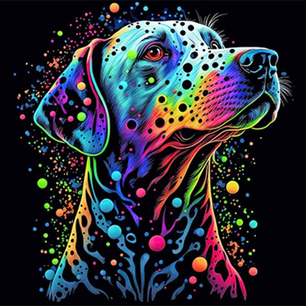 Colorful dog on a black background