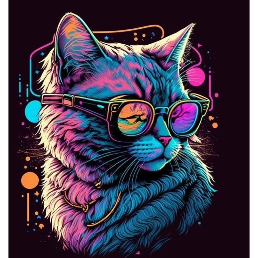 Techno cat on a black background
