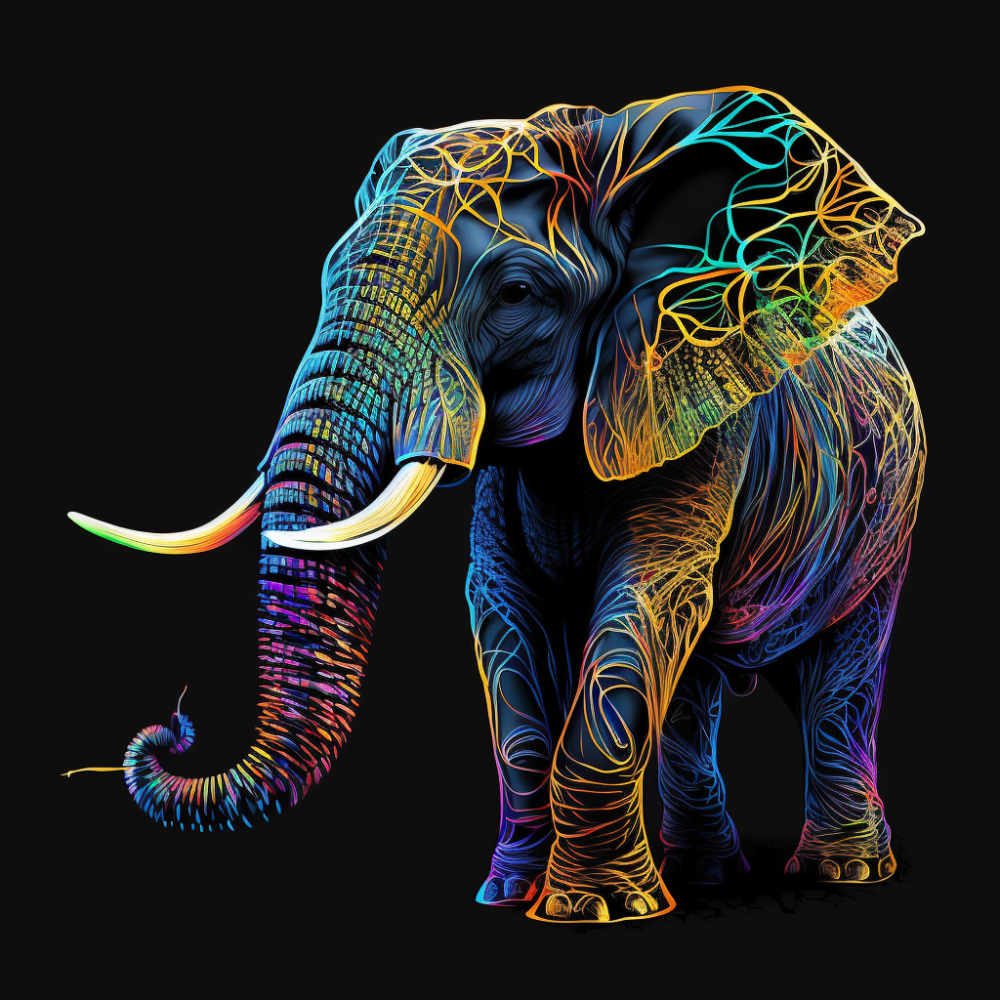 Colorful elephant on a black background