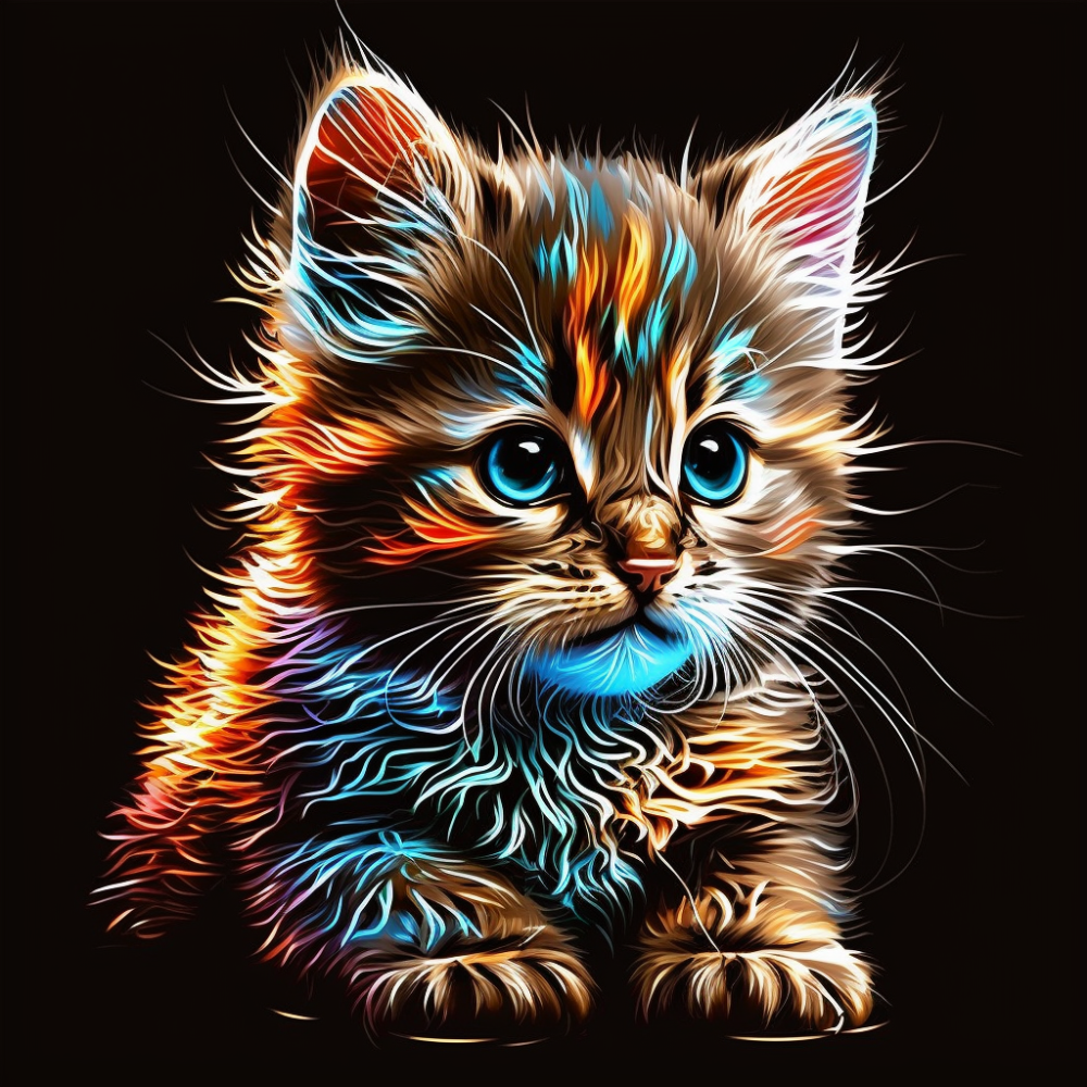 Colorful kitten on a black background