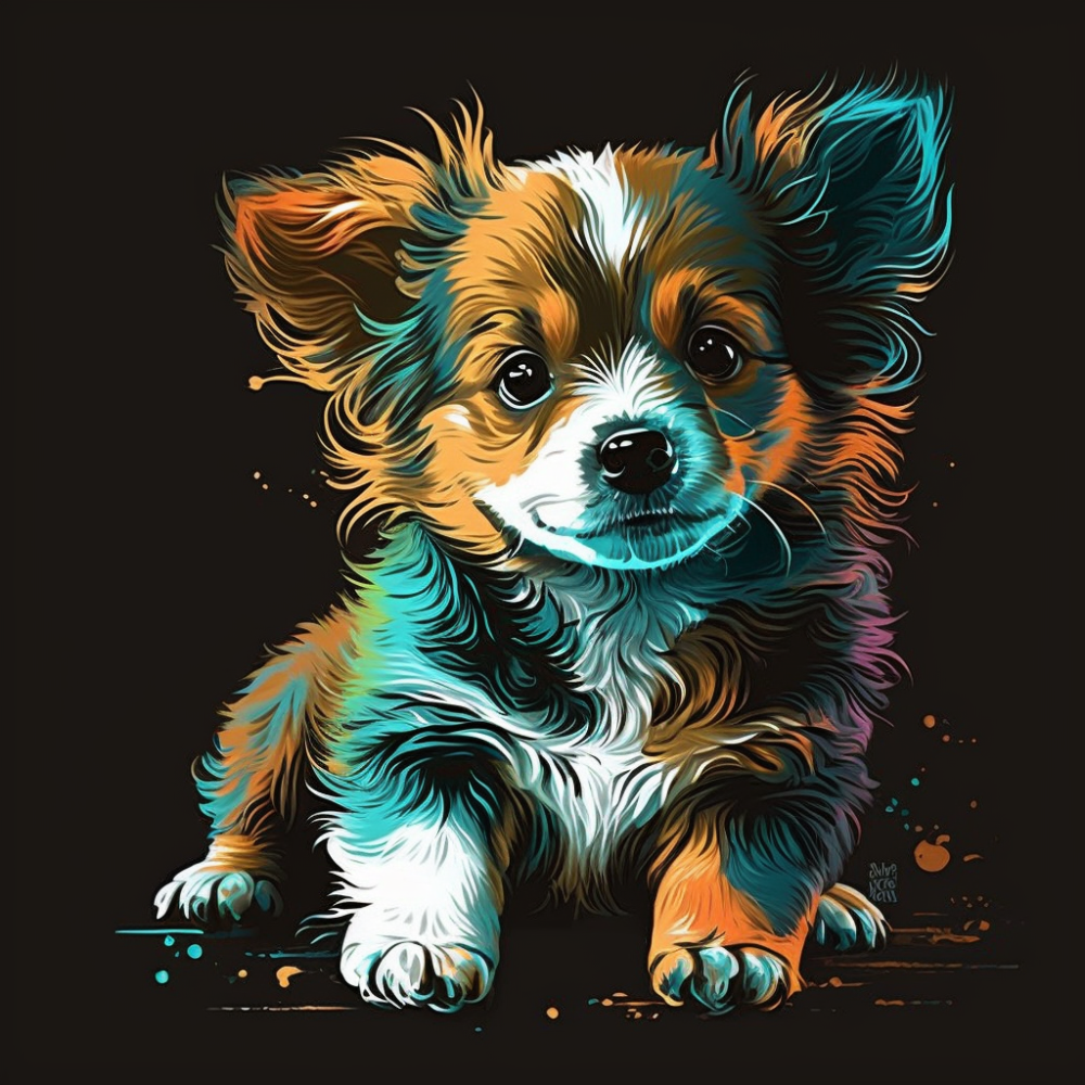 Bright dog on a black background