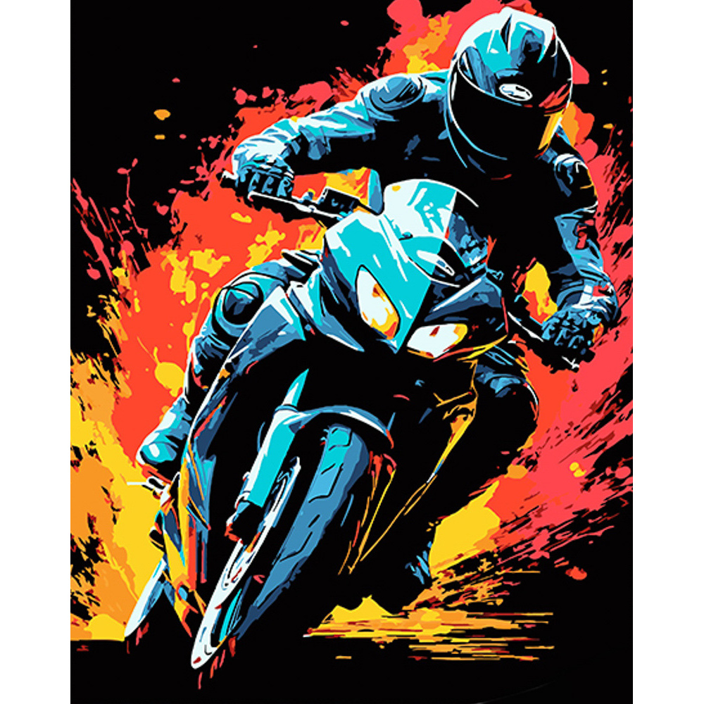 Motorcyclist on a bike on a black background