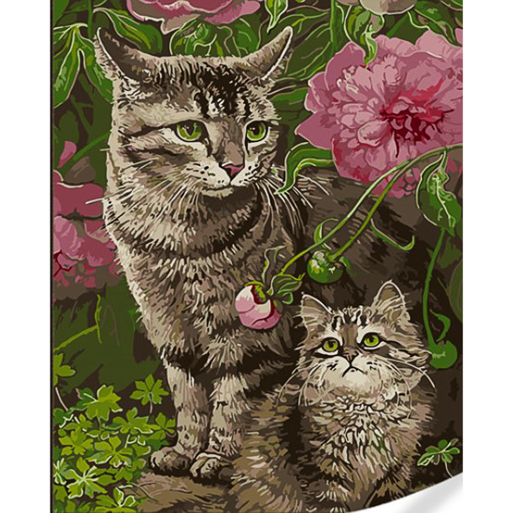 Kittens in flowers on a colored background size