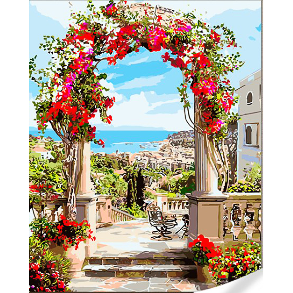 Arch of flowers on a colored background size