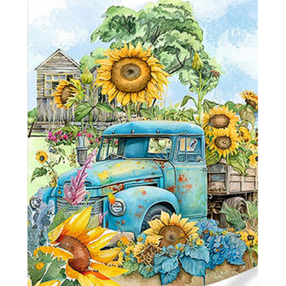 Алмазна мозаїка ПРЕМІУМ Грузовик у соняшниках