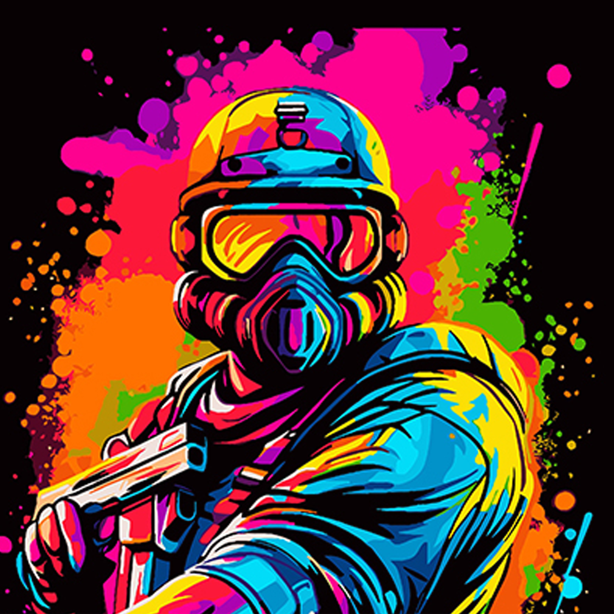 Картина по номерам ПРЕМИУМ Мужской образ с оружием на черном фоне