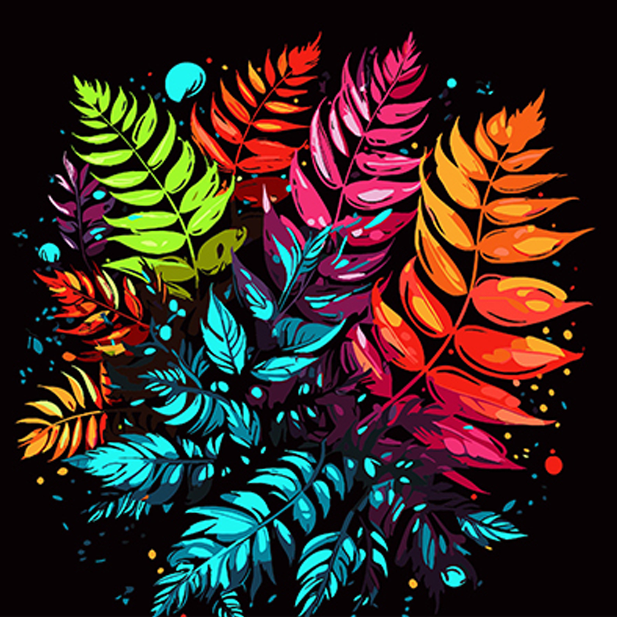 Fern in a flower arrangement on a black background, size