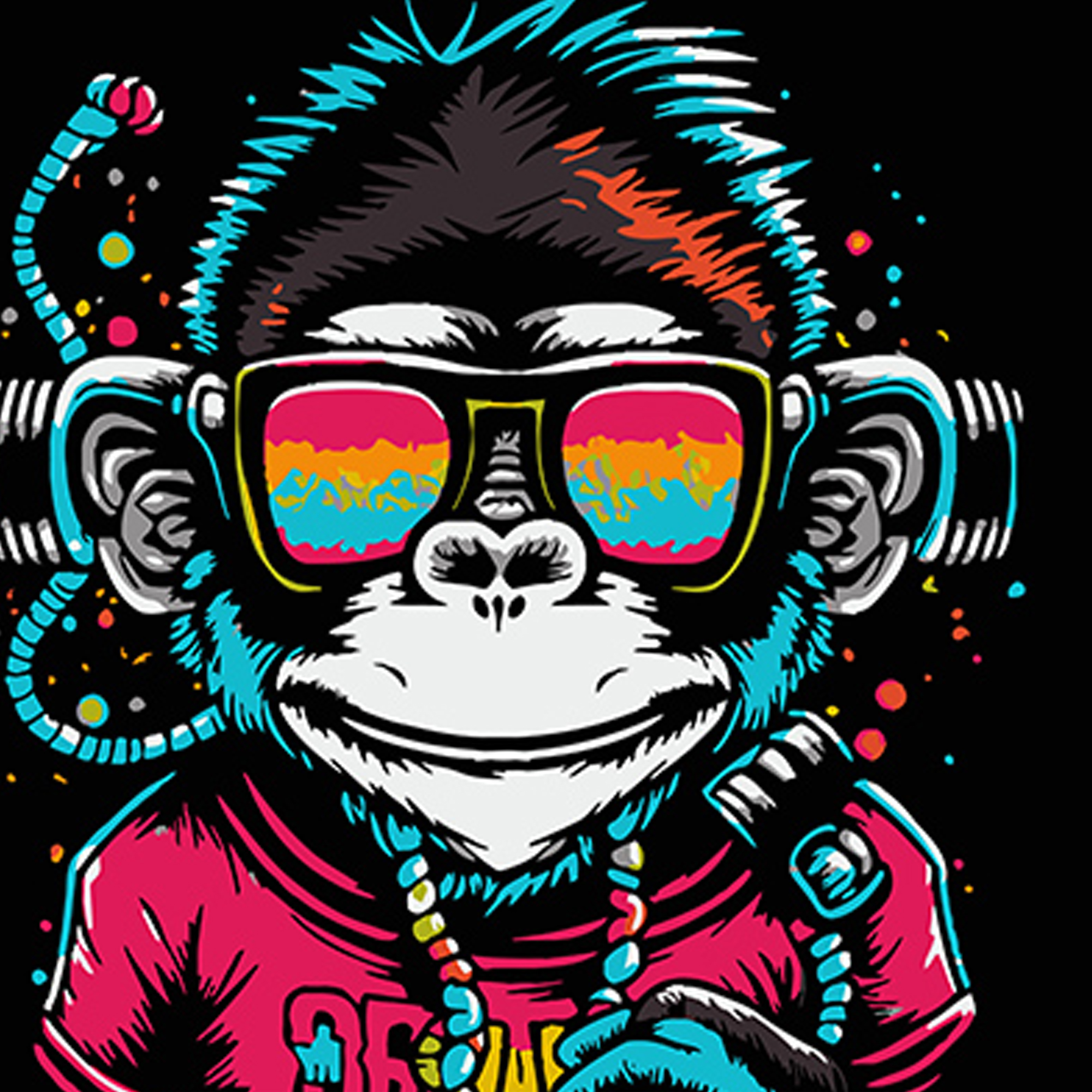 Картина за номерами ПРЕМІУМ Мавпа у навушниках і окулярах на чорному фоні