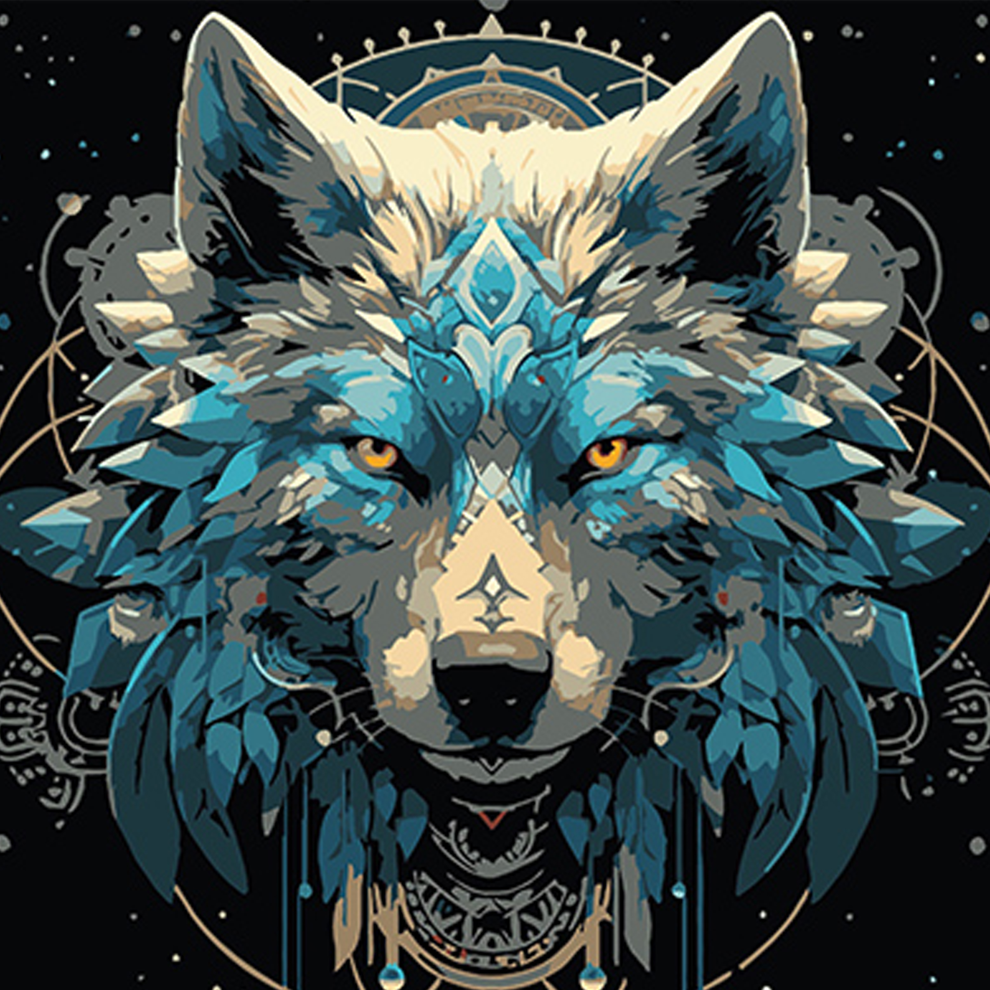 Картина за номерами ПРЕМІУМ Портрет вовка в мистецькому стилі на чорному фоні