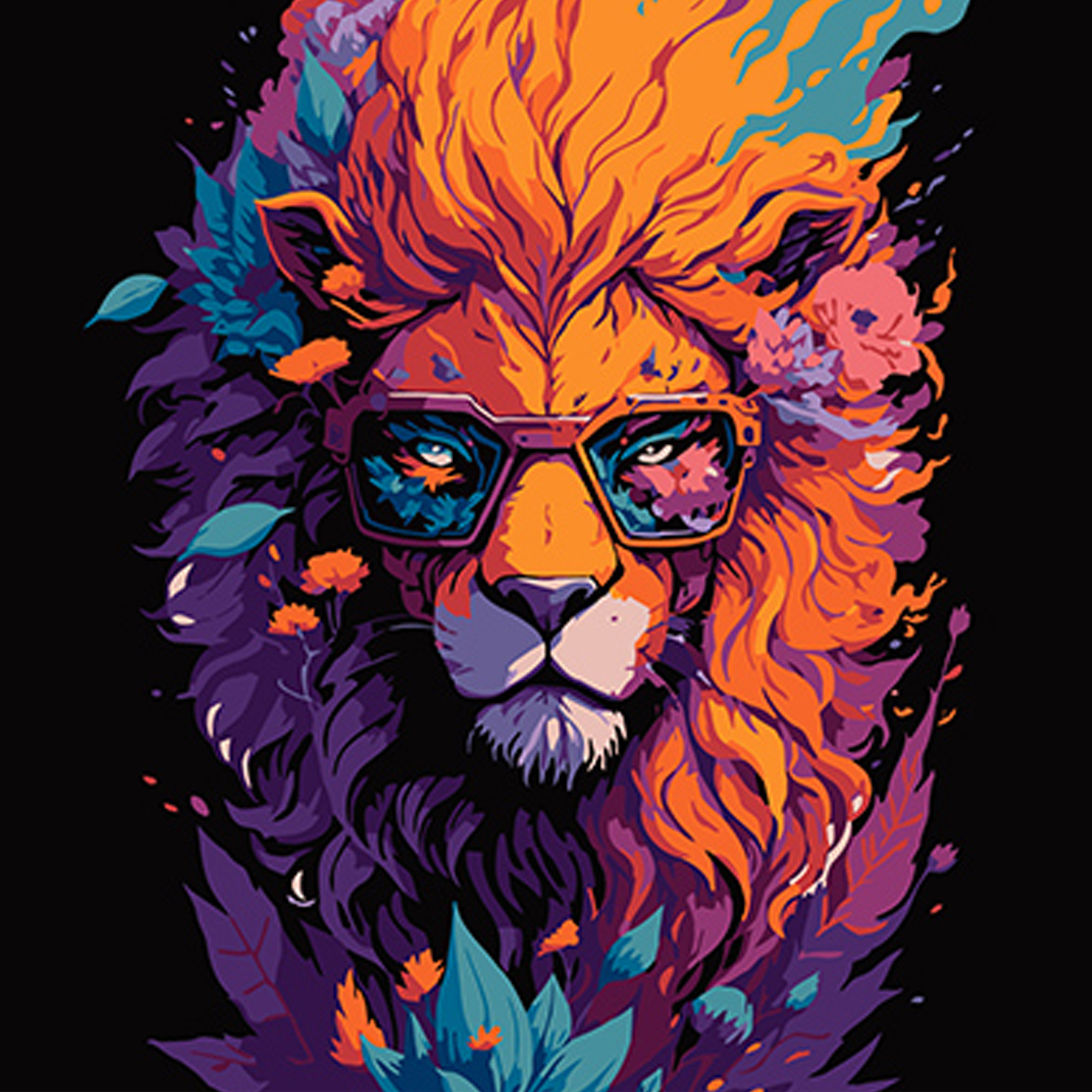 Картина за номерами ПРЕМІУМ Лев у своєму величі на чорному фоні