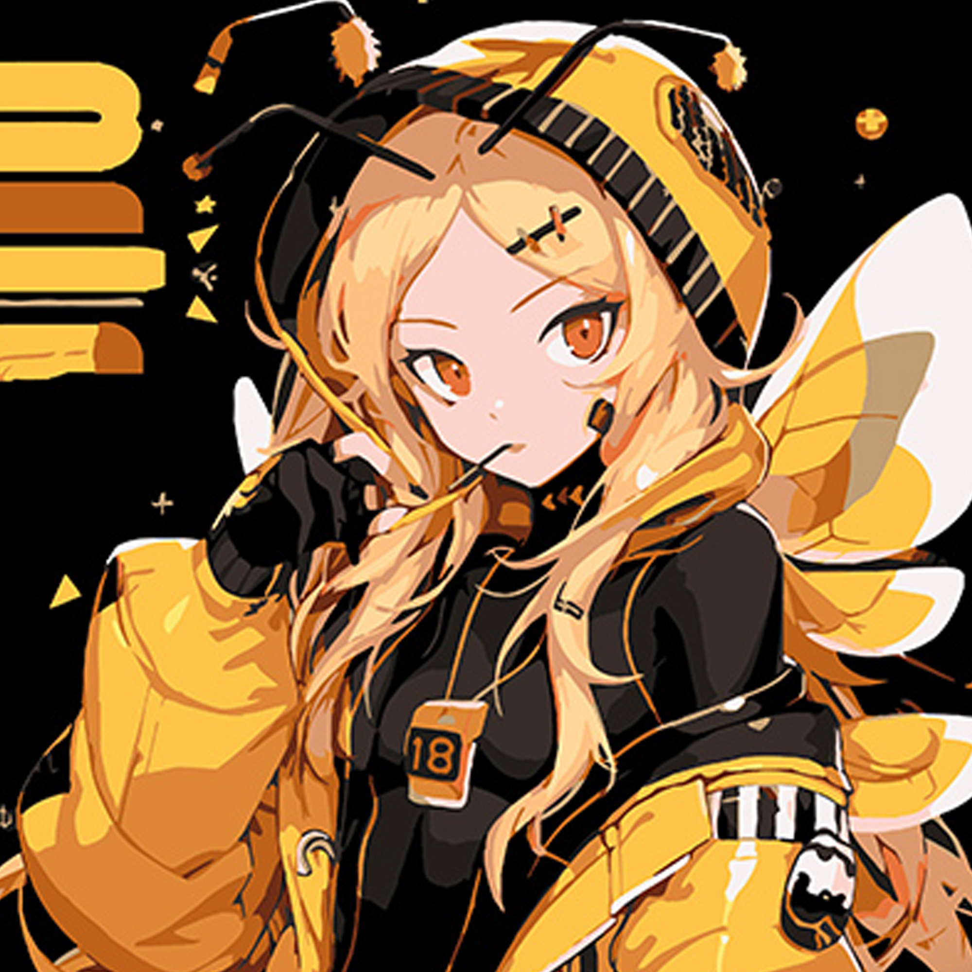 Anime bee on a black background size