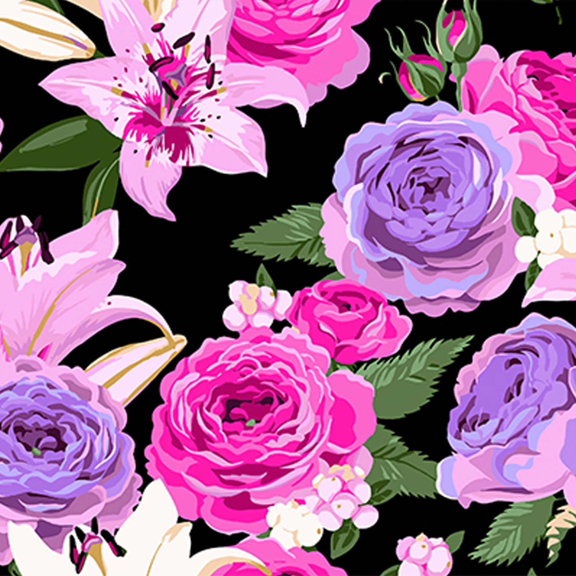 Blumenfantasie auf schwarzem Hintergrund,