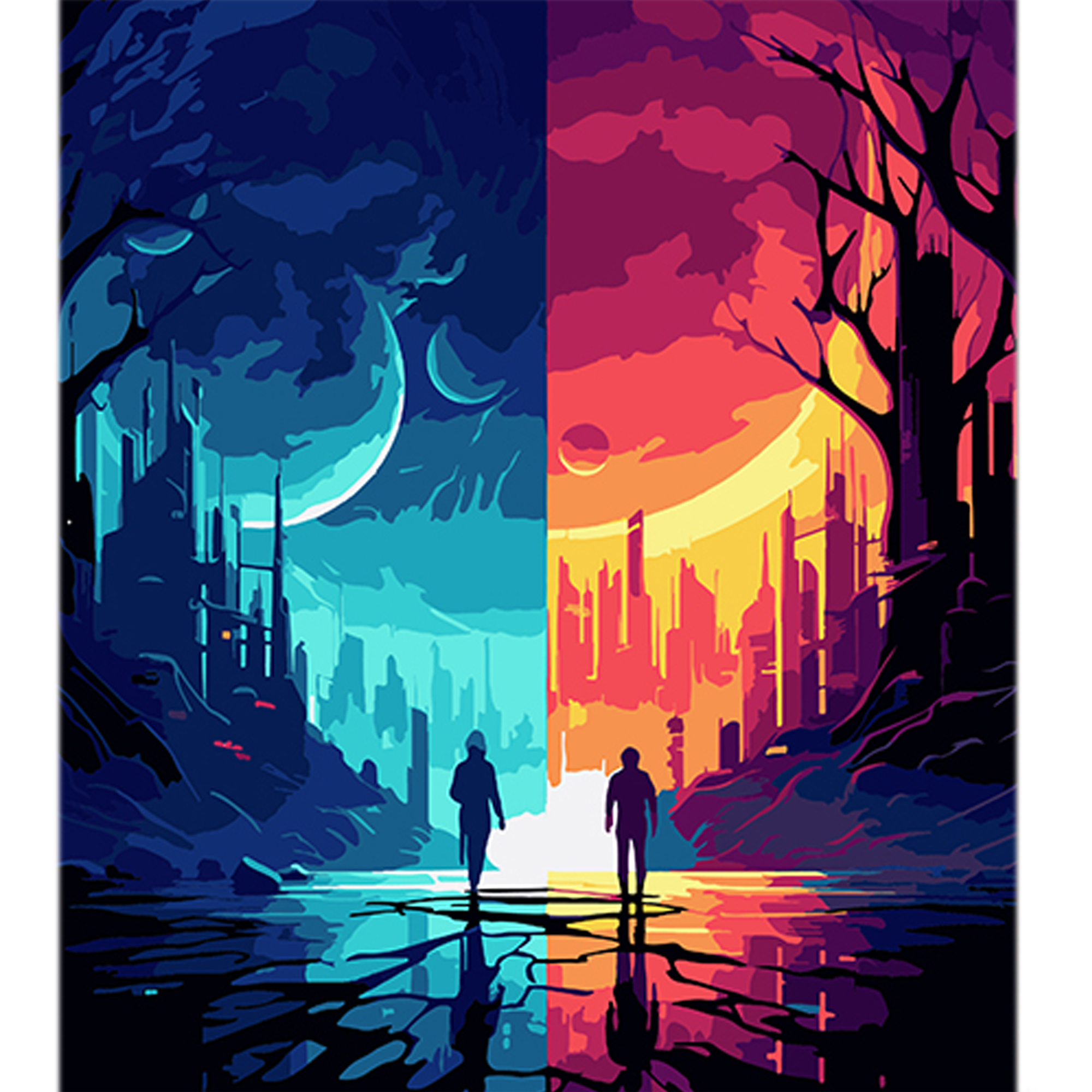 Картина по номерам Два мира, одна ночь на черном фоне